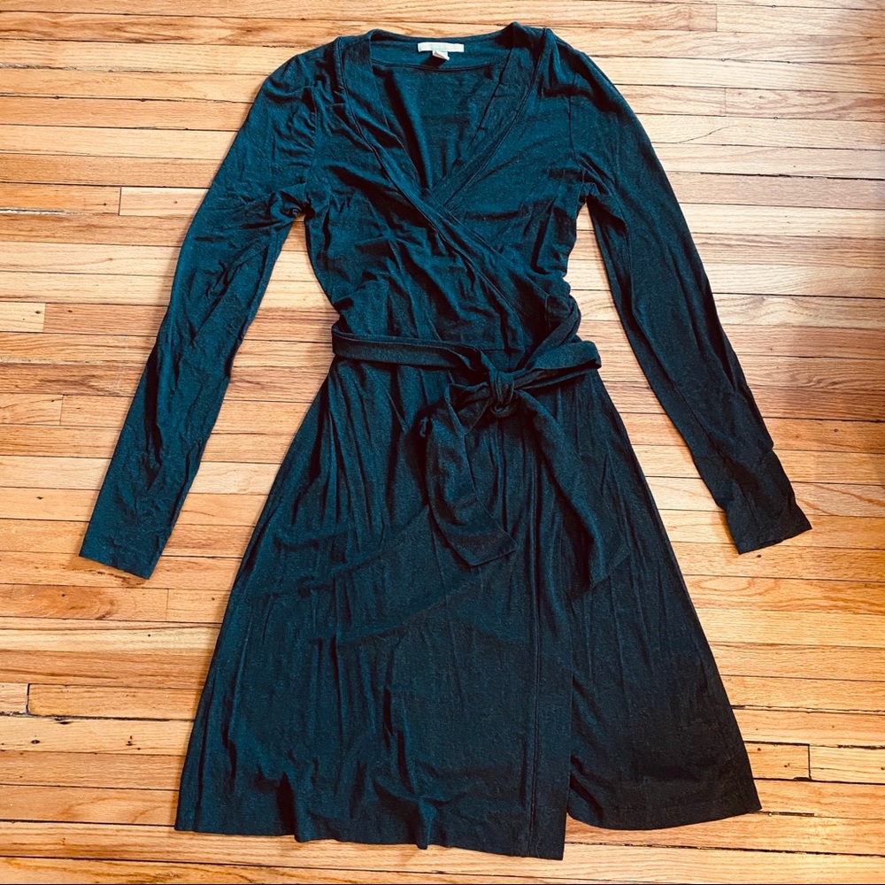 Banana Republic Long Sleeve Grey Wrap Dress, Heather Gray, Tie Waist